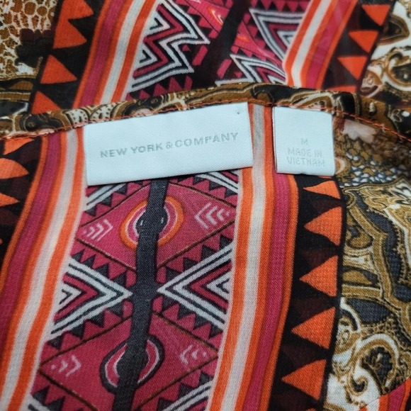 New York & Company Women's Vibrant Orange symmetrical pattern Print Size M - Picture 7 of 8